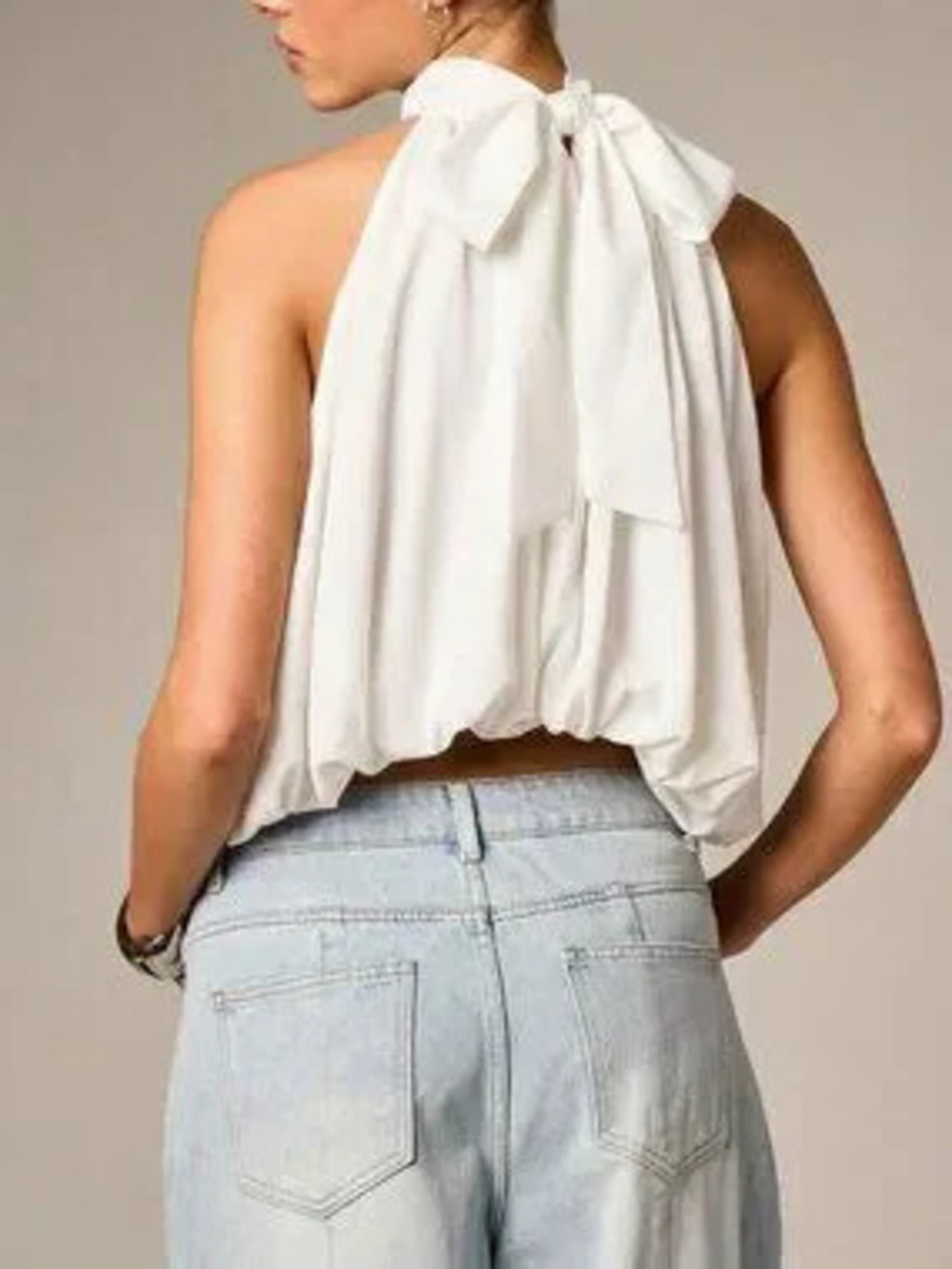 ZARA White Casual Women's Sleeveless Halter Neck Puffball Top